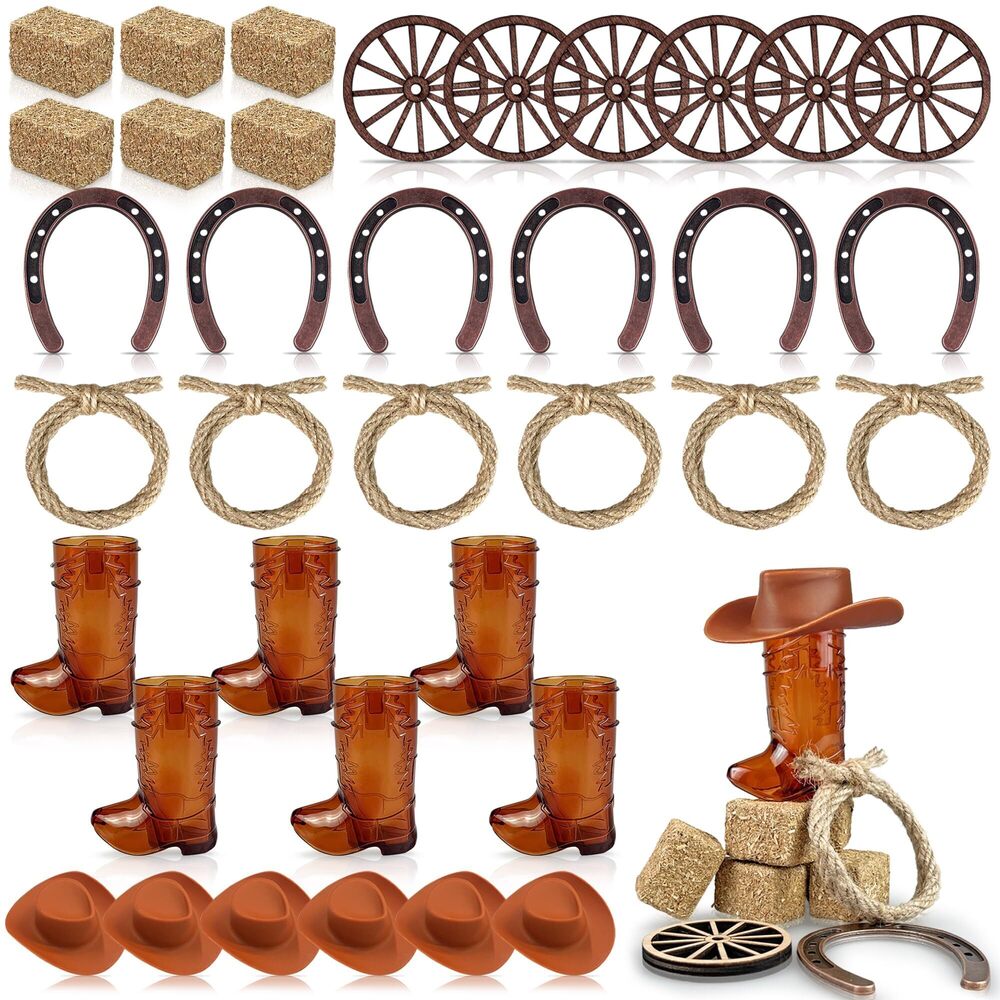 6310 42PCS Western Centerpieces Mini Horseshoe Cowboy Boots Brown and Hat